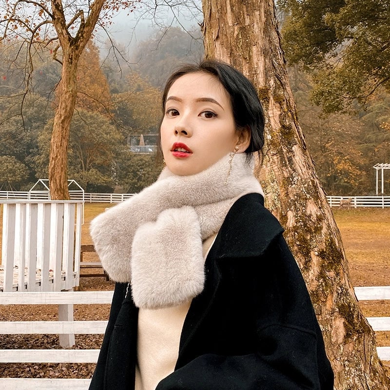 New Winter Faux Rex Rabbit Fur Scarf Women's Warm Anti-wind Necker Solid Color Cross Scarf Mao Scarf