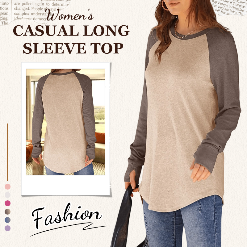 Top casual da donna con maniche lunghe e scollo rotond