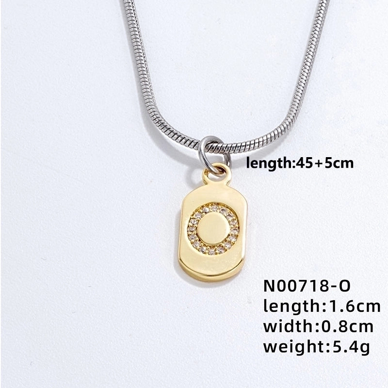 304 Stainless Steel Titanium Steel Gold Plated Minimalist Plating Chain Inlay Letter Zircon Pendant Necklace