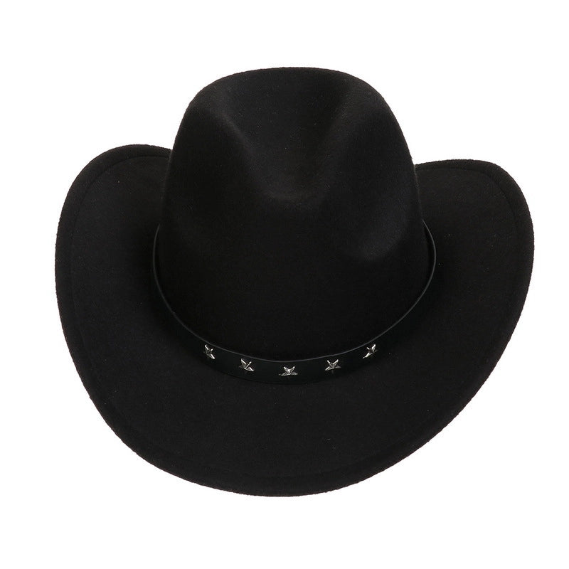 Tibetan Western Denim Top Hat Spring And Autumn New Jazz Hat Big Brim Five-pointed Star Belt Accessories Felt Hat For Men And Women
