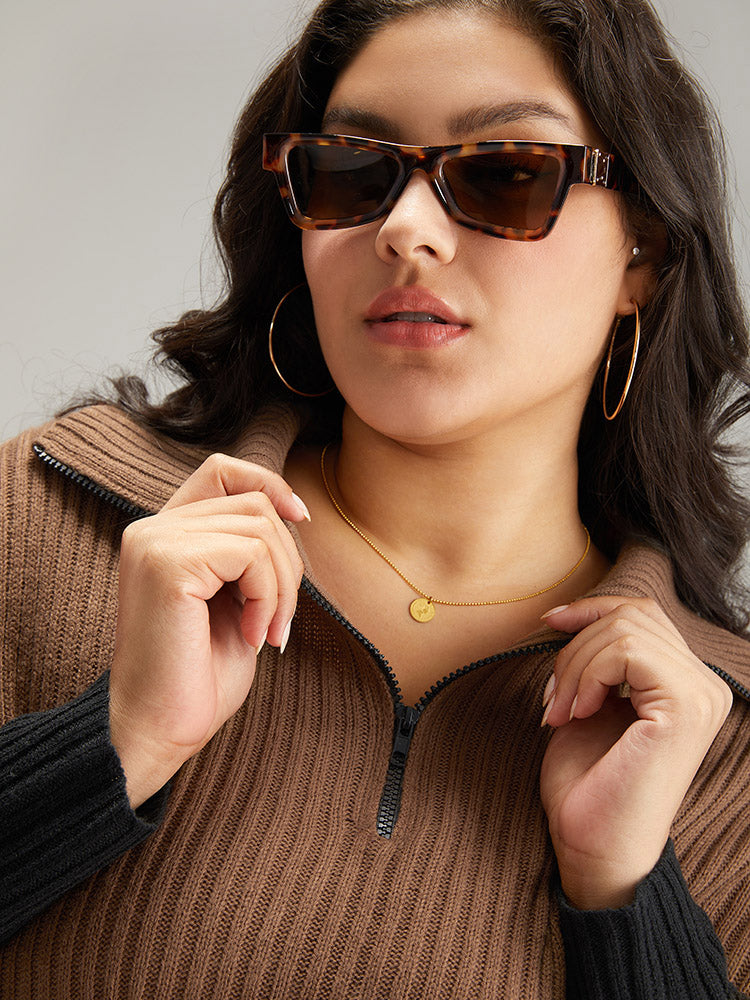 Colorblock Contrast Half Zip Lapel Collar Pullover
