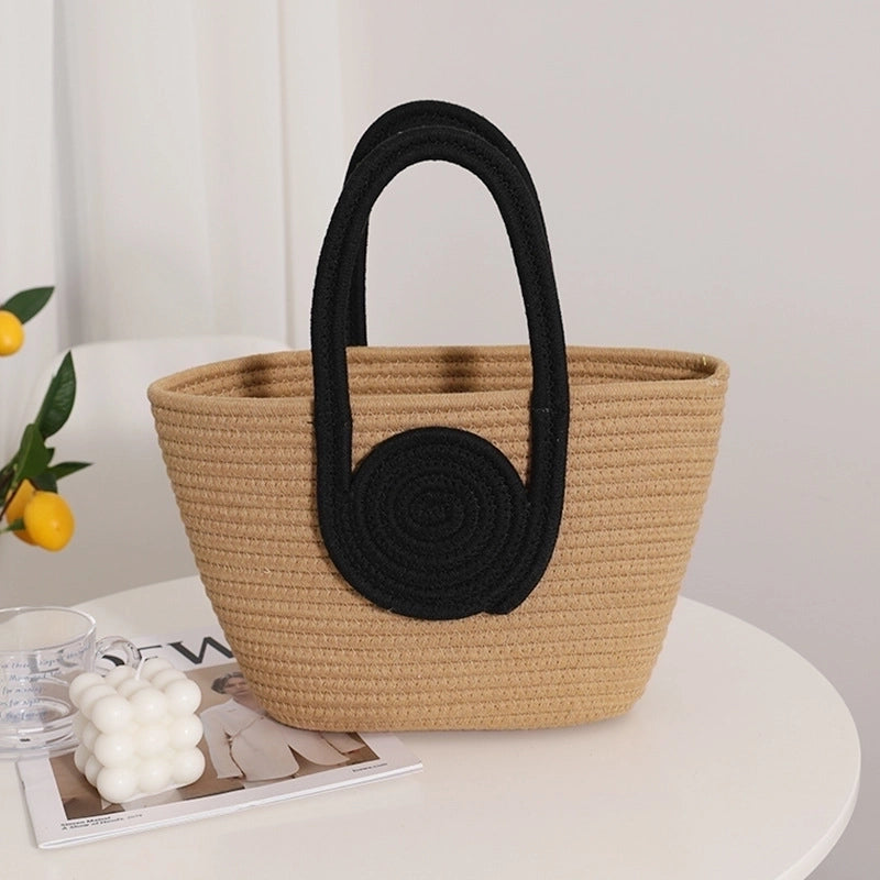 Women's Medium Straw Color Block Vintage Style Square Open Straw Bag