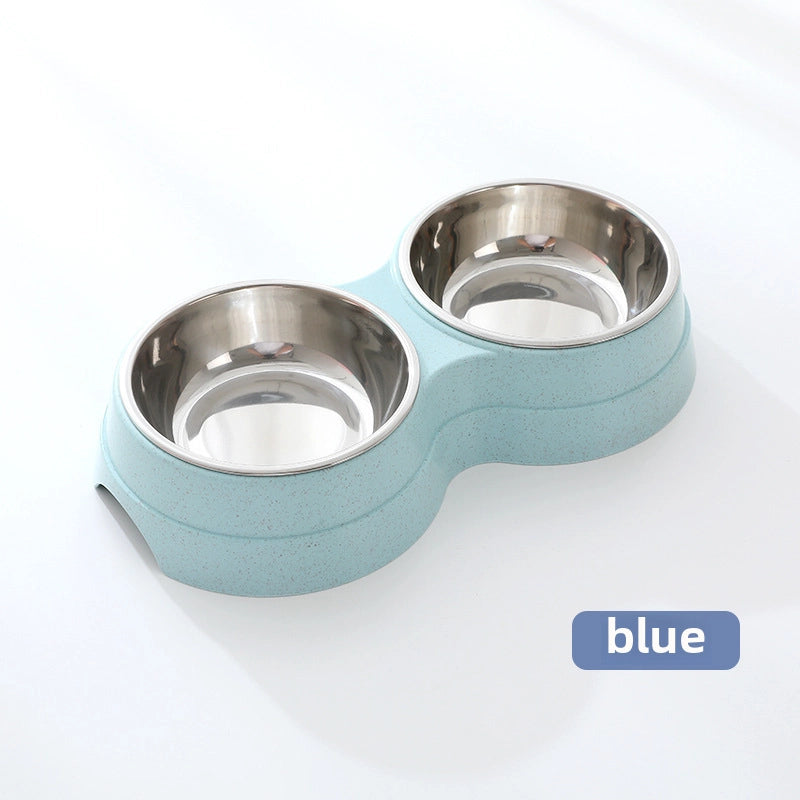 Pet Double Bowl Pet Dual-use Stainless Steel Bowl Dog Drinker Feeding Bowl Cat And Dog Plastic Pet Bowl
