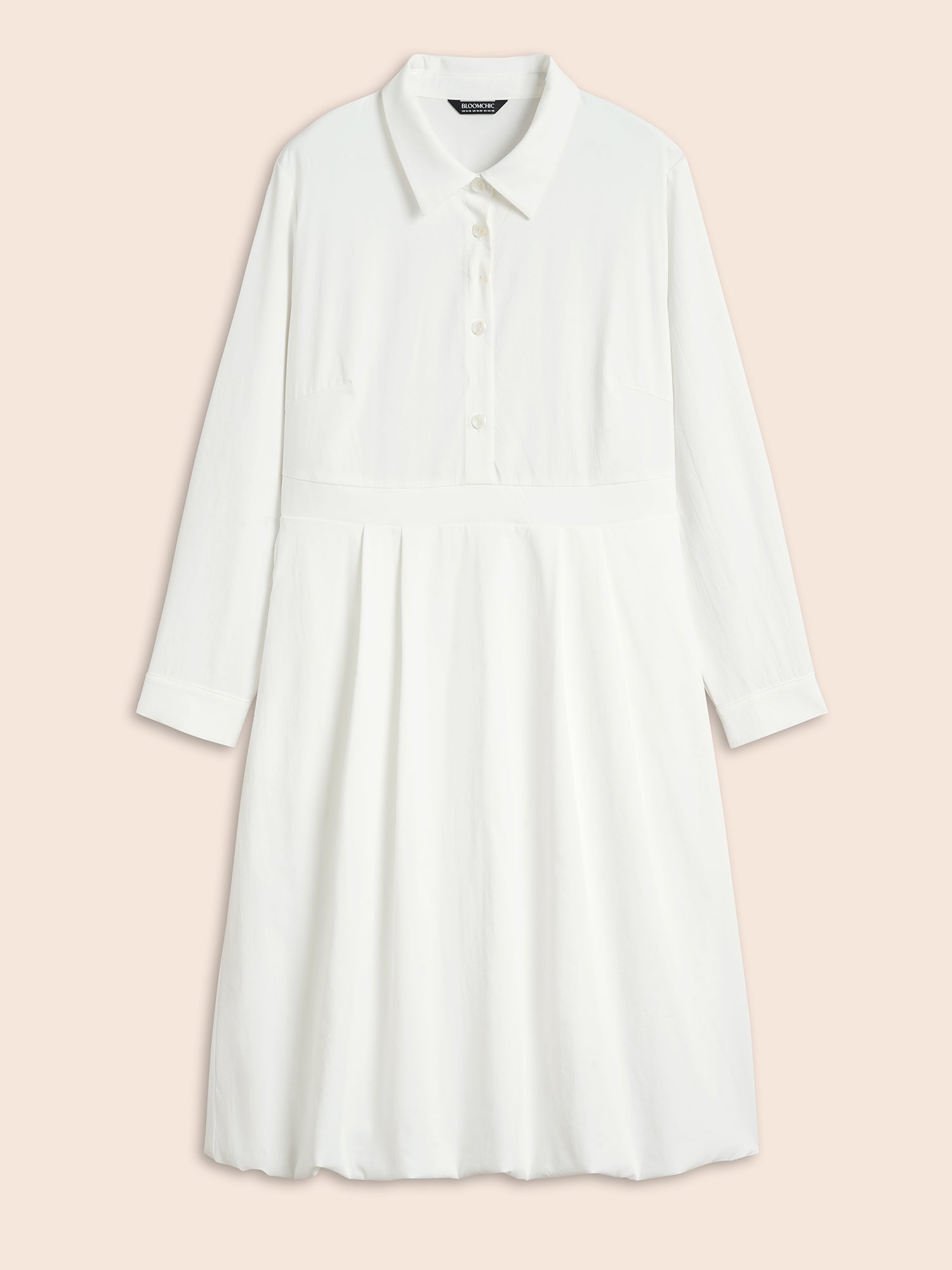 Plain Shirt Collar Shirred Bubble Dress