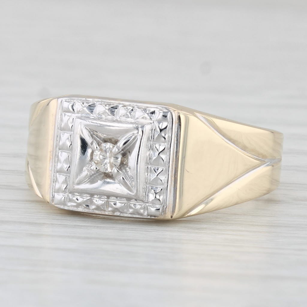 Vintage Men's Diamond Ring 10k White & Yellow Gold Size 10.5
