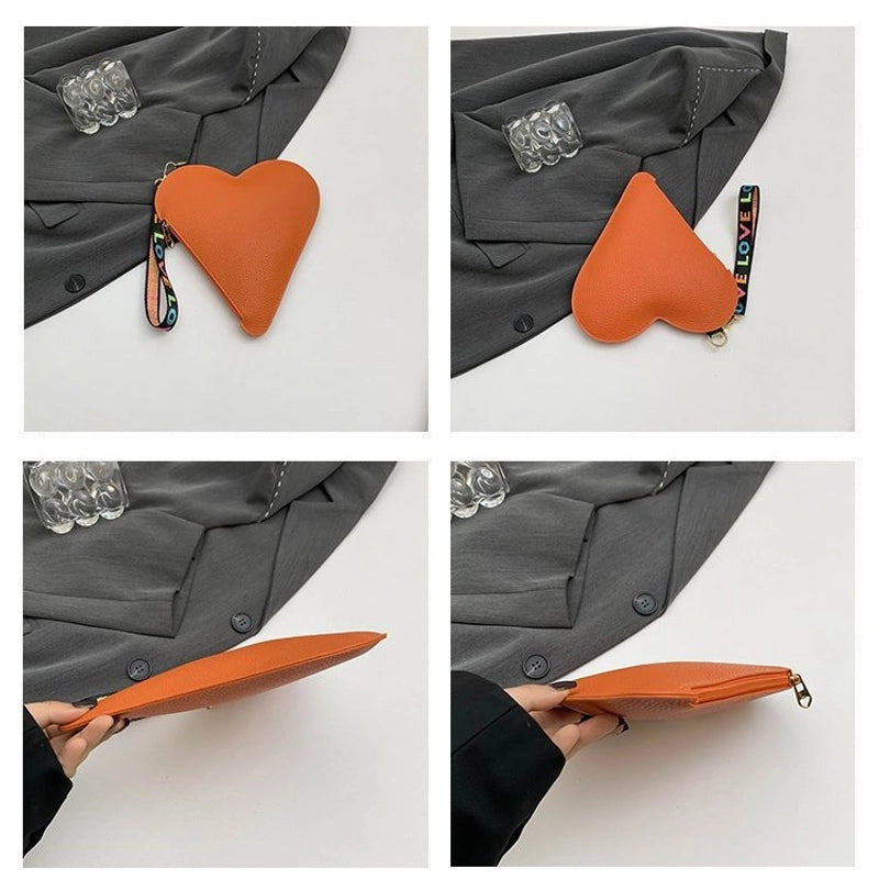 Black Red Yellow Pu Leather Solid Color Heart-shaped Clutches