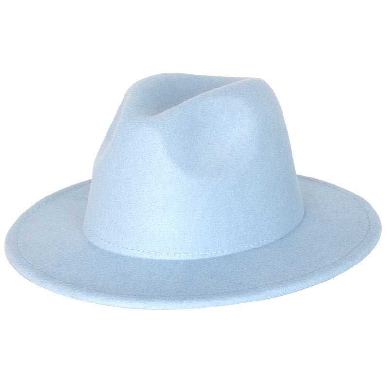 Solid Color Jazz Hat British Style Retro Woolen Hat Adult Embroidery Logo Felt Hat