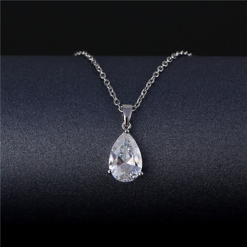 Peacock Leaves Water Droplets Stainless Steel Titanium Steel Platinum Plated Rhodium Plated Zircon Pendant Necklace