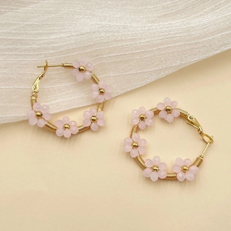 1 Pair Fashion Flower Plating 304 Stainless Steel Crystal Gold Plated Stainless Steel Earrings