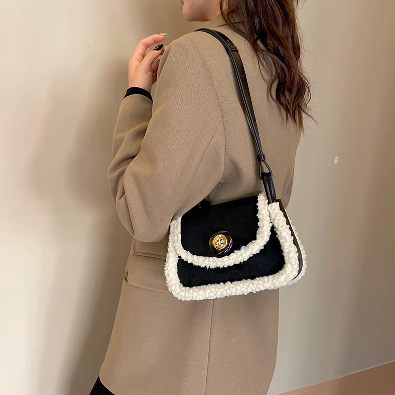 Women's Pu Leather Suede Solid Color Basic Classic Style Sewing Thread Square Flip Cover Fashion Backpack