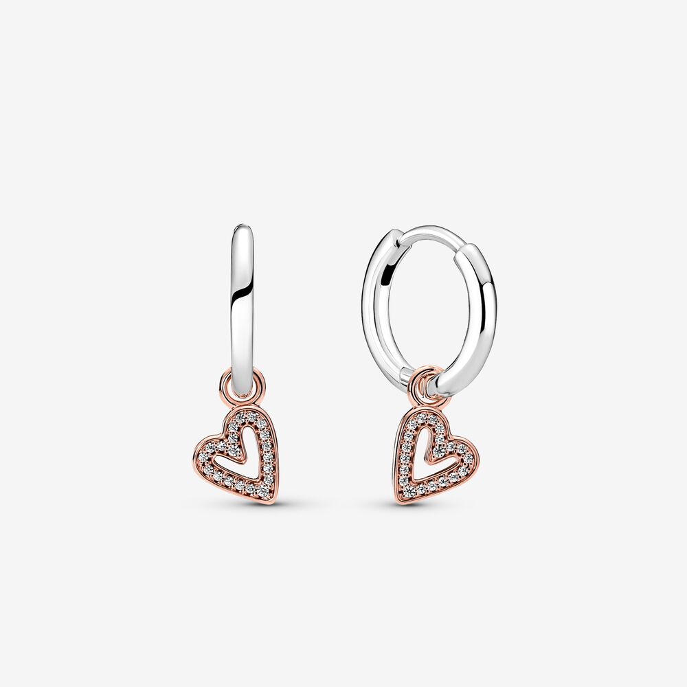 Sparkling Freehand Heart Hoop Pandora Earrings