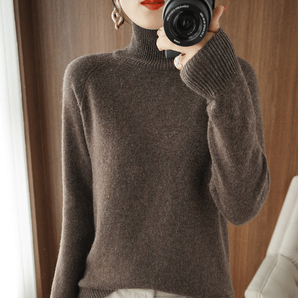 Women;S Solid Turtleneck Cashmere Knit Sweater