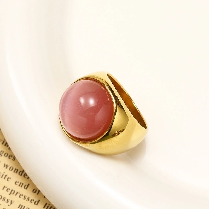 Vintage Style Minimalist Geometric Color Block Titanium Steel Plating Inlay Opal Rings
