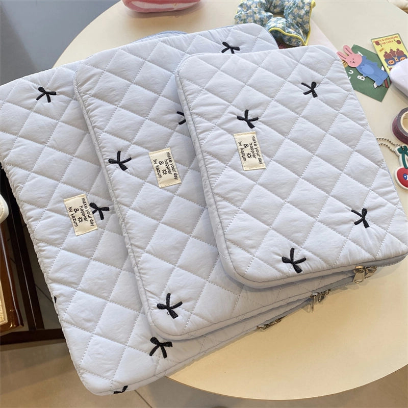 Women's Medium Nylon Bow Knot Cute Square Zipper Laptop Bag