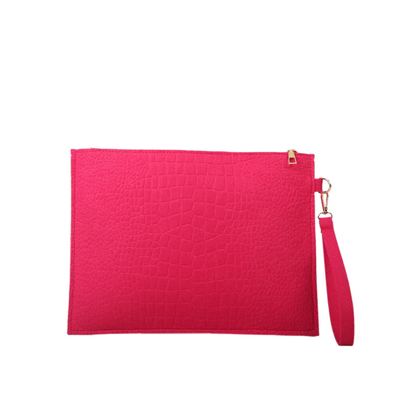 Women's Medium Felt Solid Color Basic Classic Style Square Zipper Envelope Bag