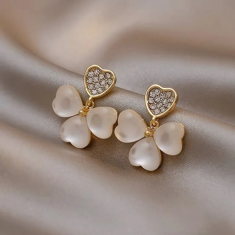 S925 sterling silver korean new design exquisite simple opal rhinestone geometry flower fashion jewelry earrings