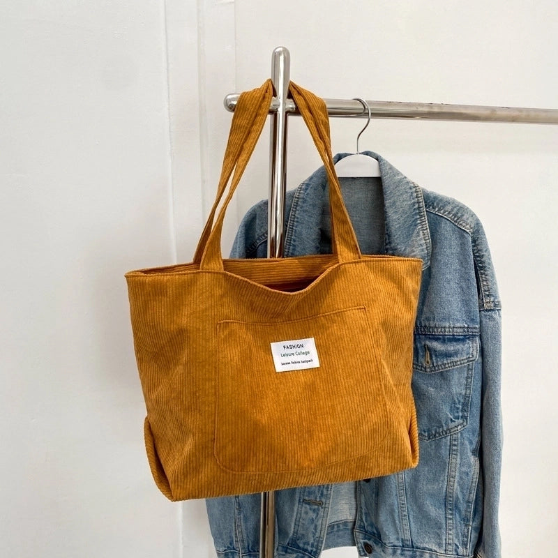 Women's Vintage Style Solid Color Corduroy Shopping Bags