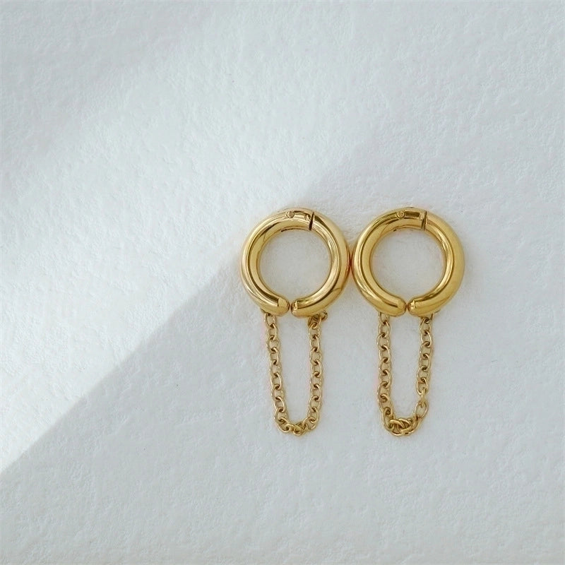 1 Pair Retro Minimalist Solid Color Chain Stainless Steel Ear Cuffs