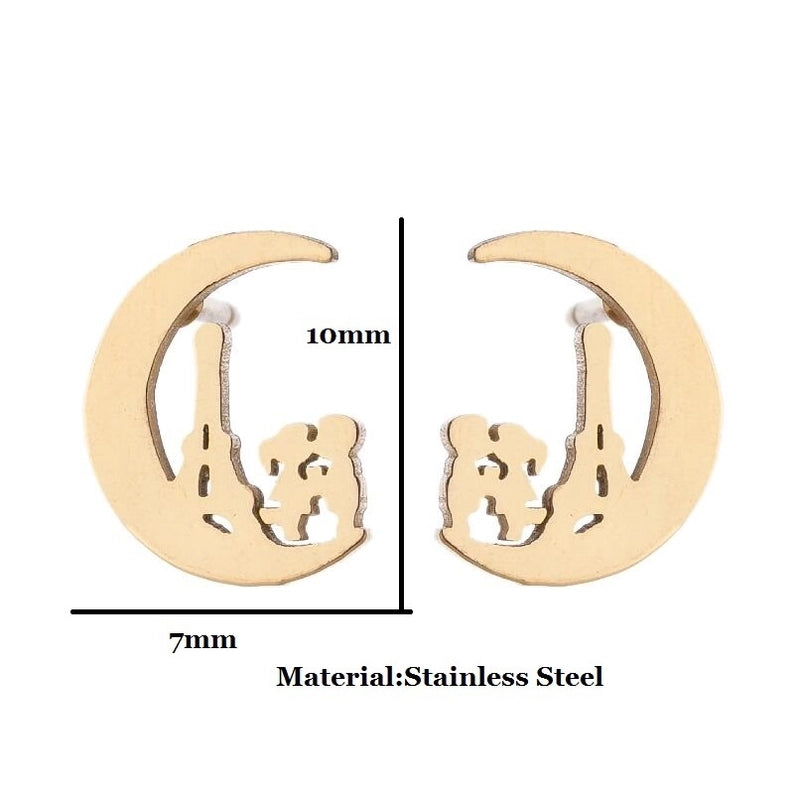 Minimalist Human Gingerbread Apple Stainless Steel Plating Hollow Out Ear Studs 1 Pair