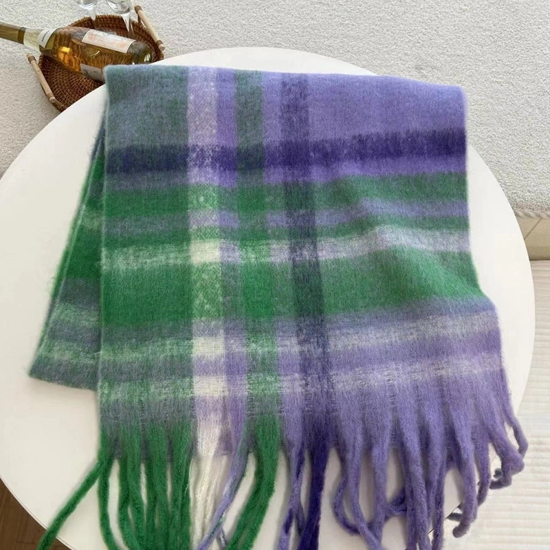 Women's Retro Sweet Plaid Polyester Tassel Scarf
