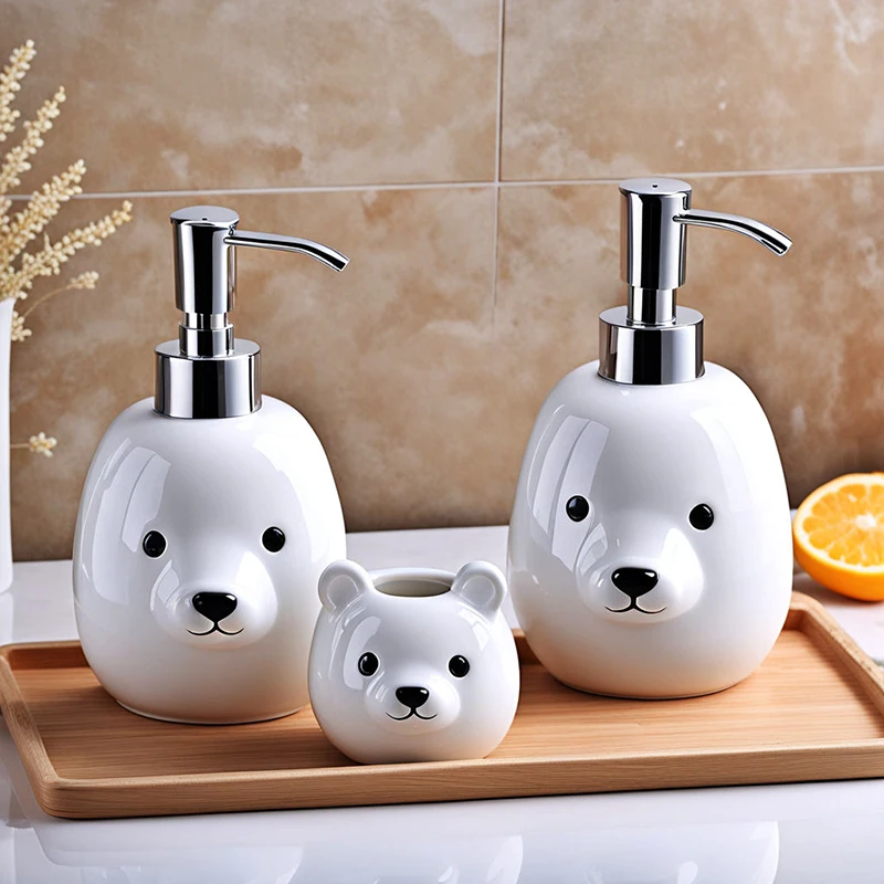 hotel kitchen bathroom home decor custom modern cute animal ceramic hamster foam liquid soap dispenser bottles set