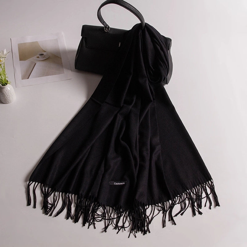 Autumn And Winter New Annual Meeting Cashmere Scarf Women's Tassel Shawl Padded Scarf Warm Solid Color Scarf