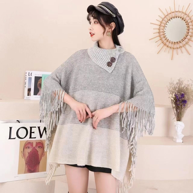 Women's Streetwear Color Block Acrylic Tassel Shawl
