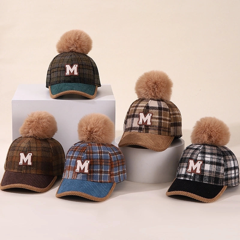 Boy'S Retro Letter Lattice Pom Poms Ivy Cap