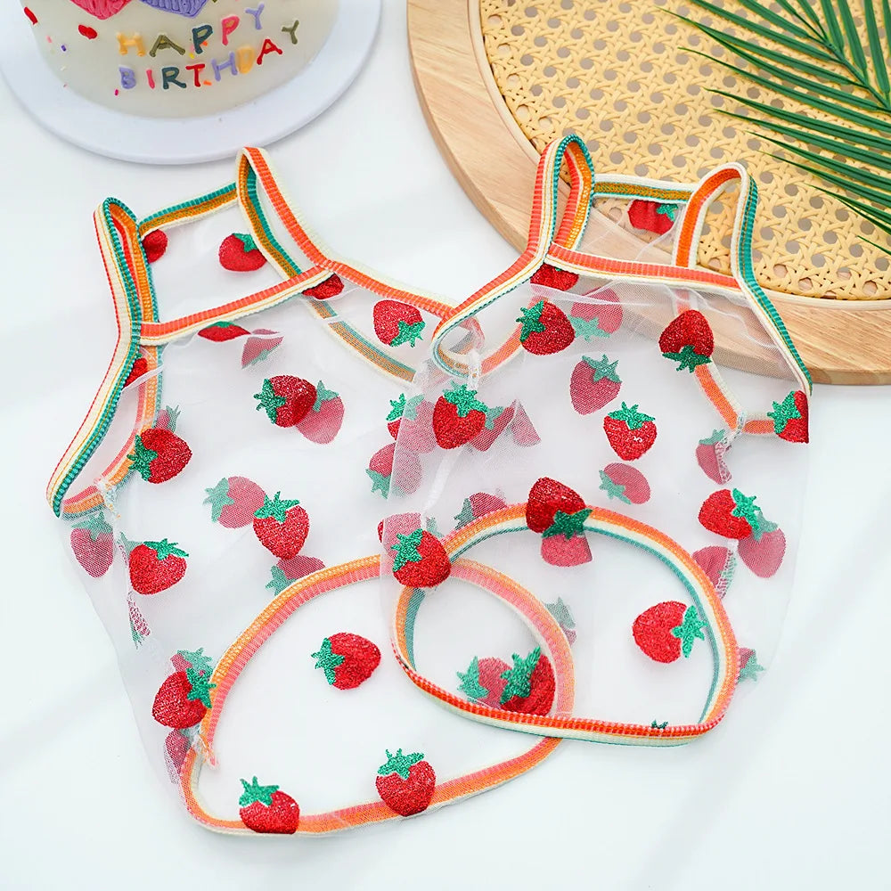 Pet Strap Sunscreen Vest Mesh Strawberries Dog Dog Cat Clothing Supplies Thin Teddy Bear Colorful Dot Top Puppy Clothes