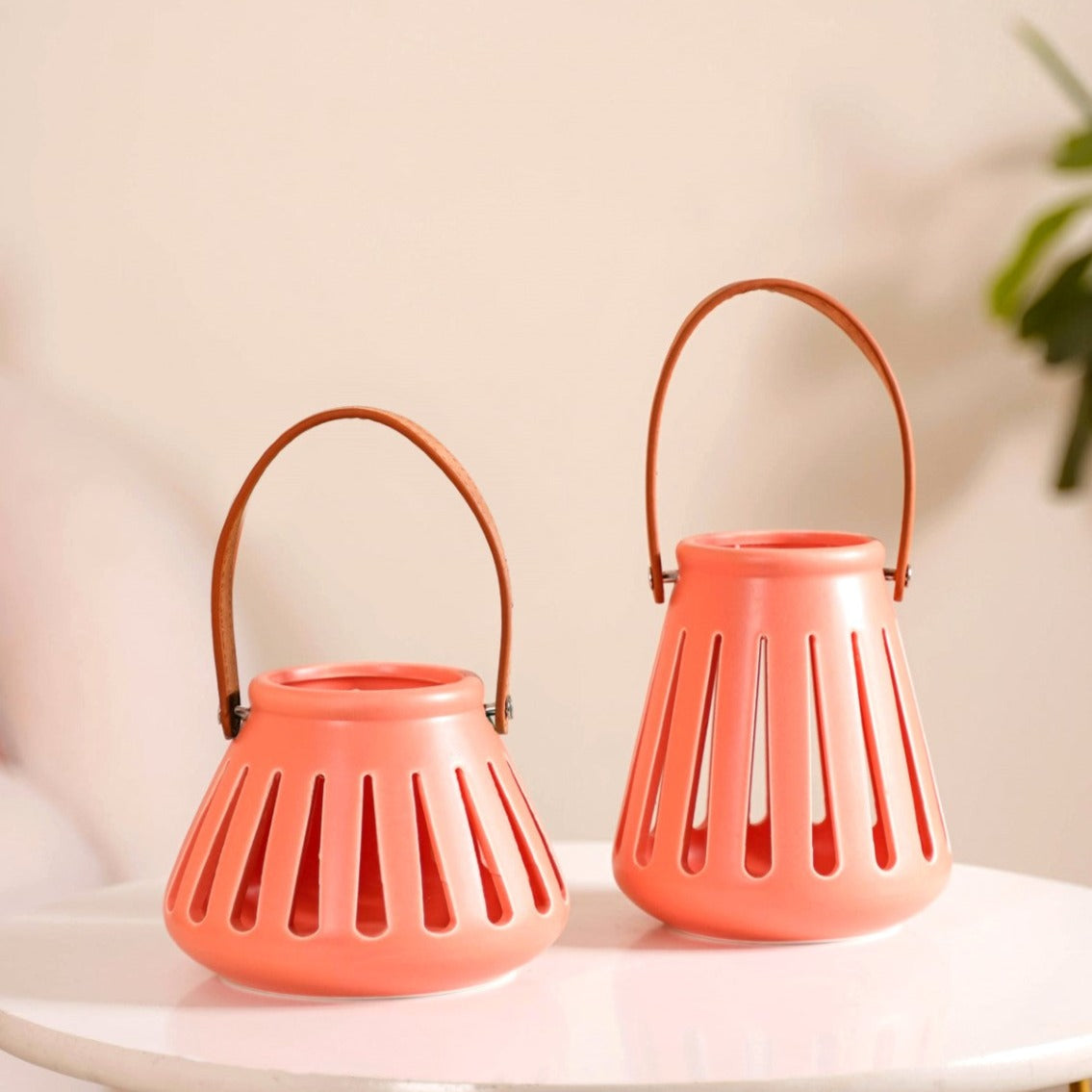 Decor Lantern Coral Red Set of 2