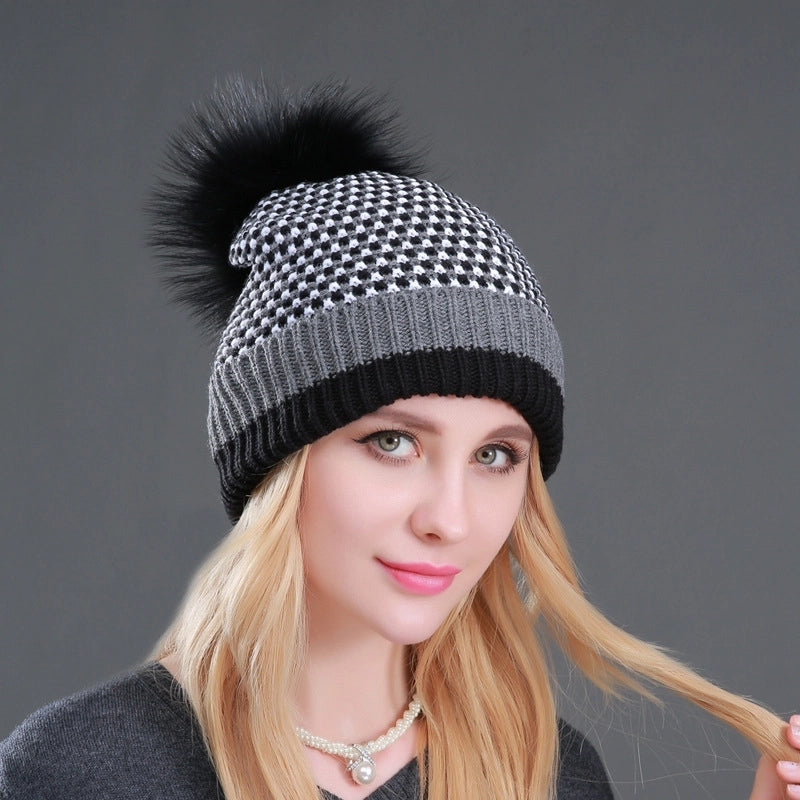 Women's Casual Basic Minimalist Stripe Pom Poms Eaveless Wool Cap