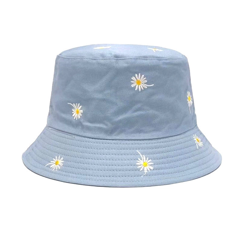 Women's Casual Sweet Flower Embroidery Flat Eaves Bucket Hat