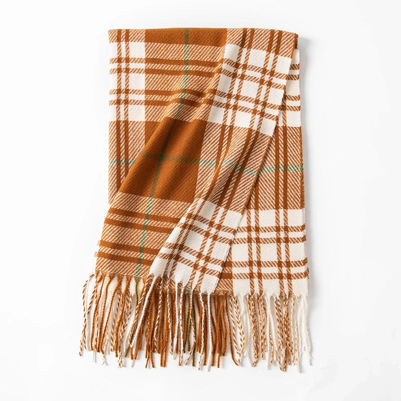 Artificial Cashmere Scarf Autumn And Winter Check Pattren Couple Student Scarf Elegant Plaid Long Tassel Shawl High Sense