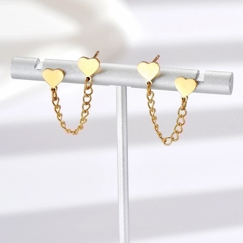 1 Pair Minimalist Heart Shape Plating 304 Stainless Steel 14K Gold Plated Rose Gold Plated Earrings
