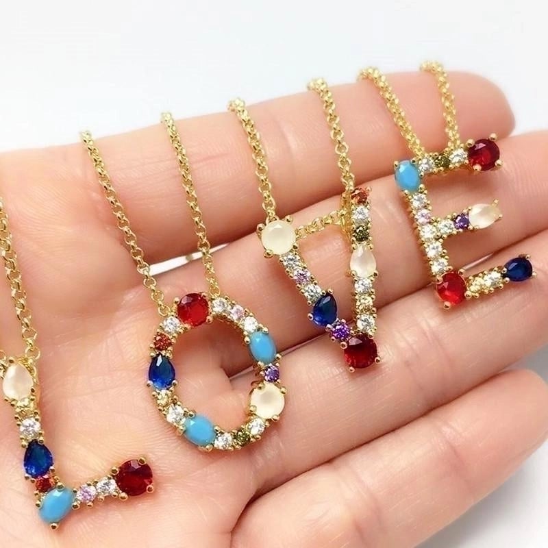 Copper Inlaid Zircon Letter Necklace