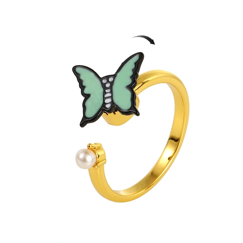 Cute Animal Smile Face Flower Copper Artificial Pearls Open Ring In Bulk