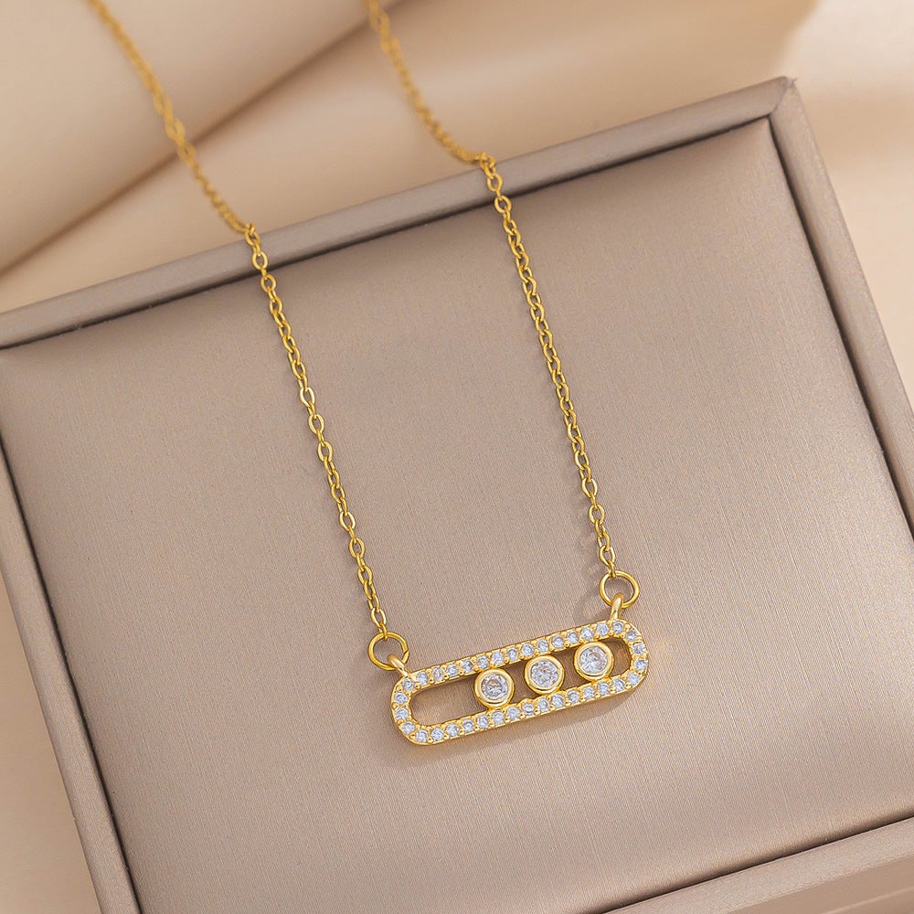 Fashion Simple Zircon Titanium Steel Geometric Necklace Female Niche Paper Clip Clavicle Chain