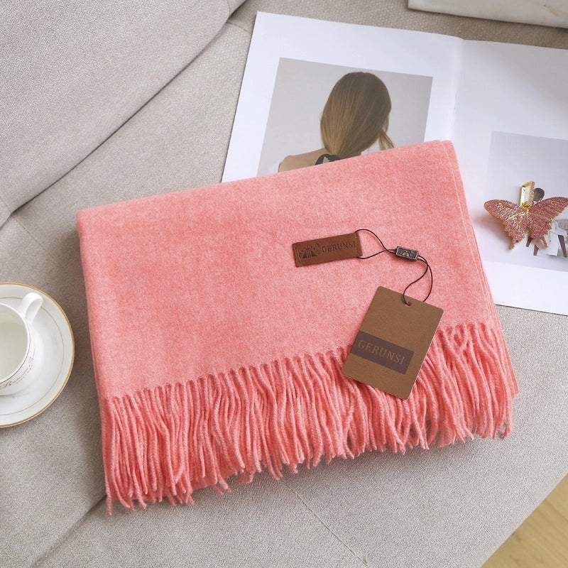 Unisex Retro Preppy Style Solid Color Imitation Cashmere Tassel Scarf