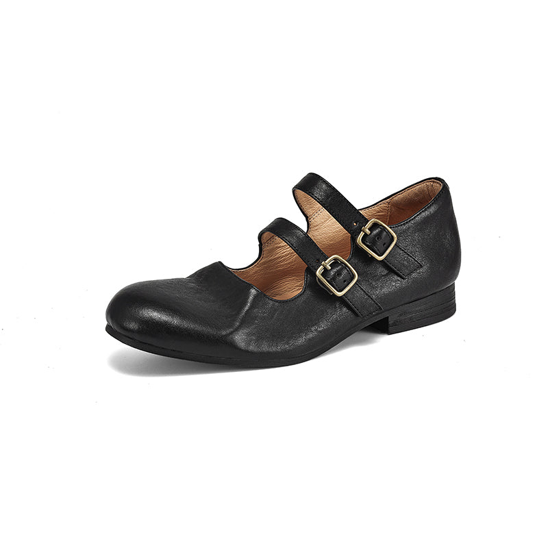 Casual Cow Leather Double Strappy Mary Jane Shoes Dress Shoes in Brown/Black/Khaki
