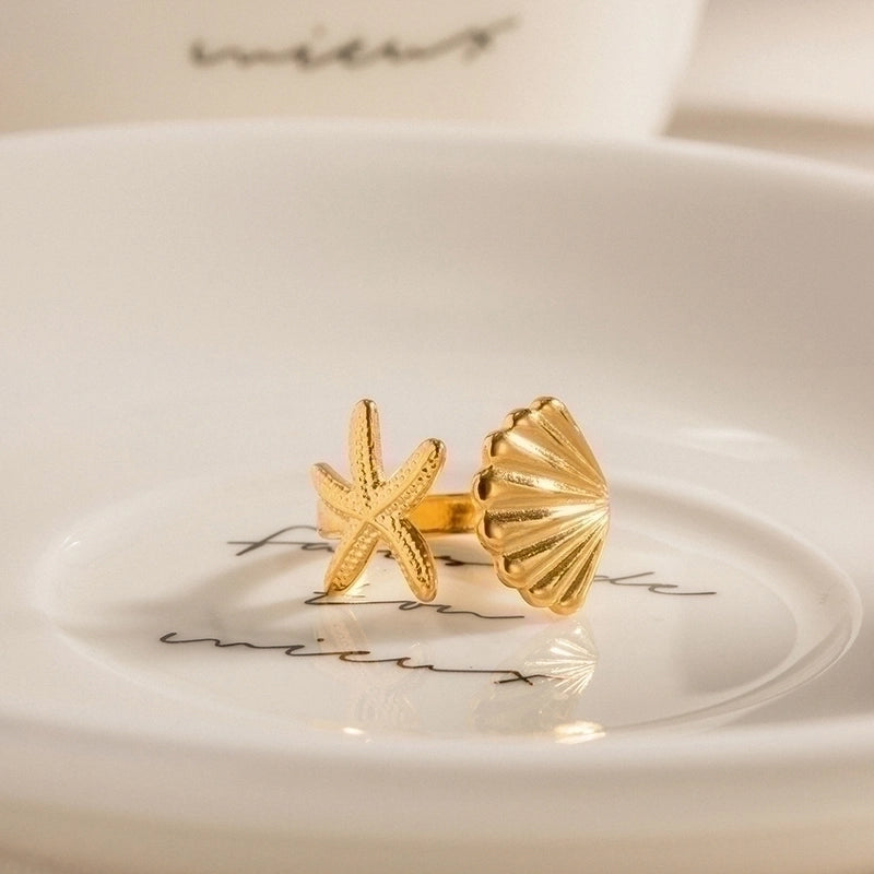 Beach Starfish Shell 304 Stainless Steel Plating Open Ring