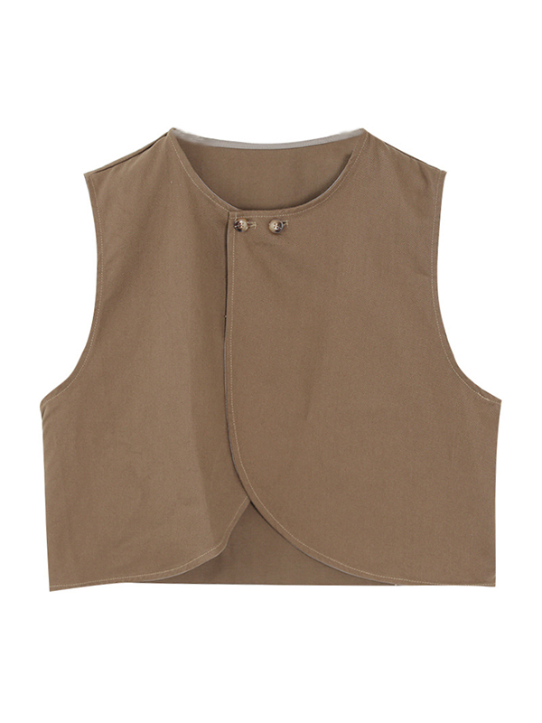 Artistic Retro Loose Sleeveless Solid Color Round-Neck Vest Outerwear