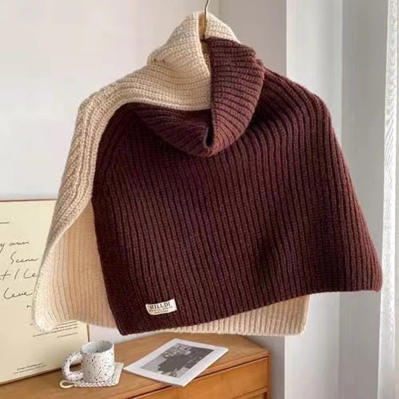 High-grade Color Matching Turtleneck Collar Women's Autumn And Winter Versatile Pullover Scarf New Cape Knitted Shawl
