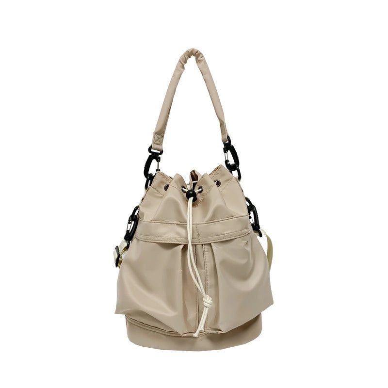 Women's Nylon Solid Color Classic Style Square String Shoulder Bag Bucket Bag