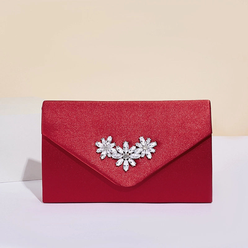 Black Silver Red Imitated Silk Solid Color Flower Square Evening Bags