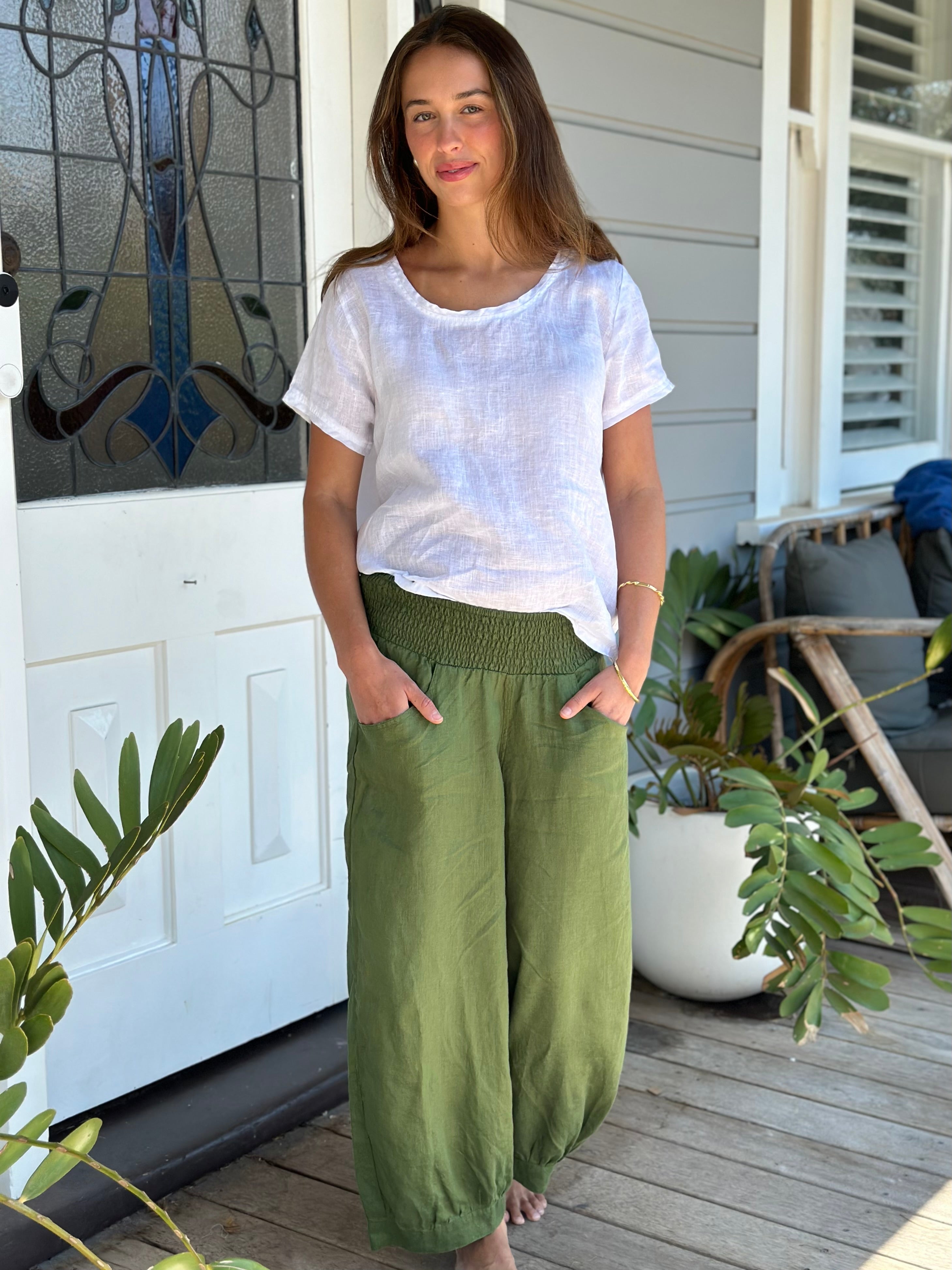 jackie pant - moss linen