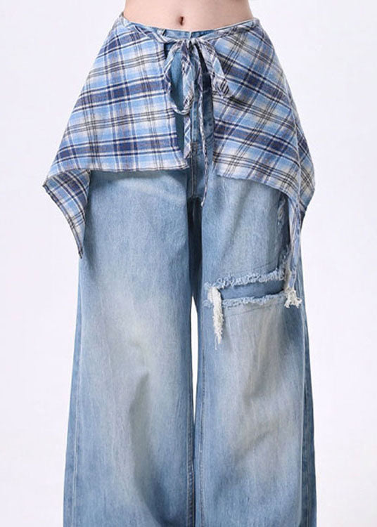 Trendy High Street Detachable Skirt Design Denim Wide Leg Pants Spring