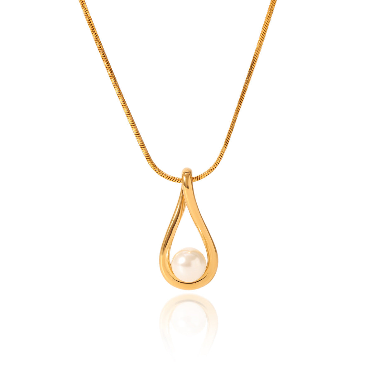 Stainless Steel Hollow Water Drop Pearl Pendant Necklace Female Clavicle Chain Titanium Steel Necklace