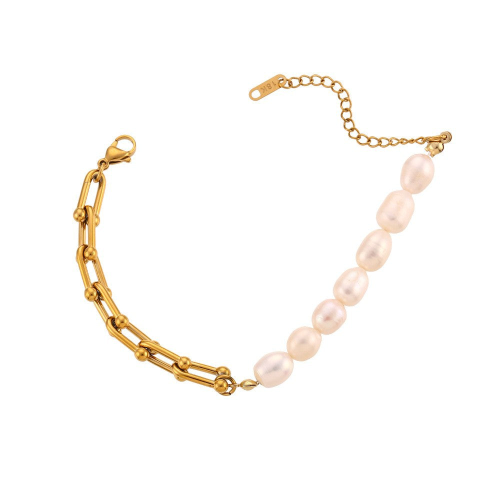 Casual Pearl Geometric Stainless Steel 18K Gold Plated Necklaces