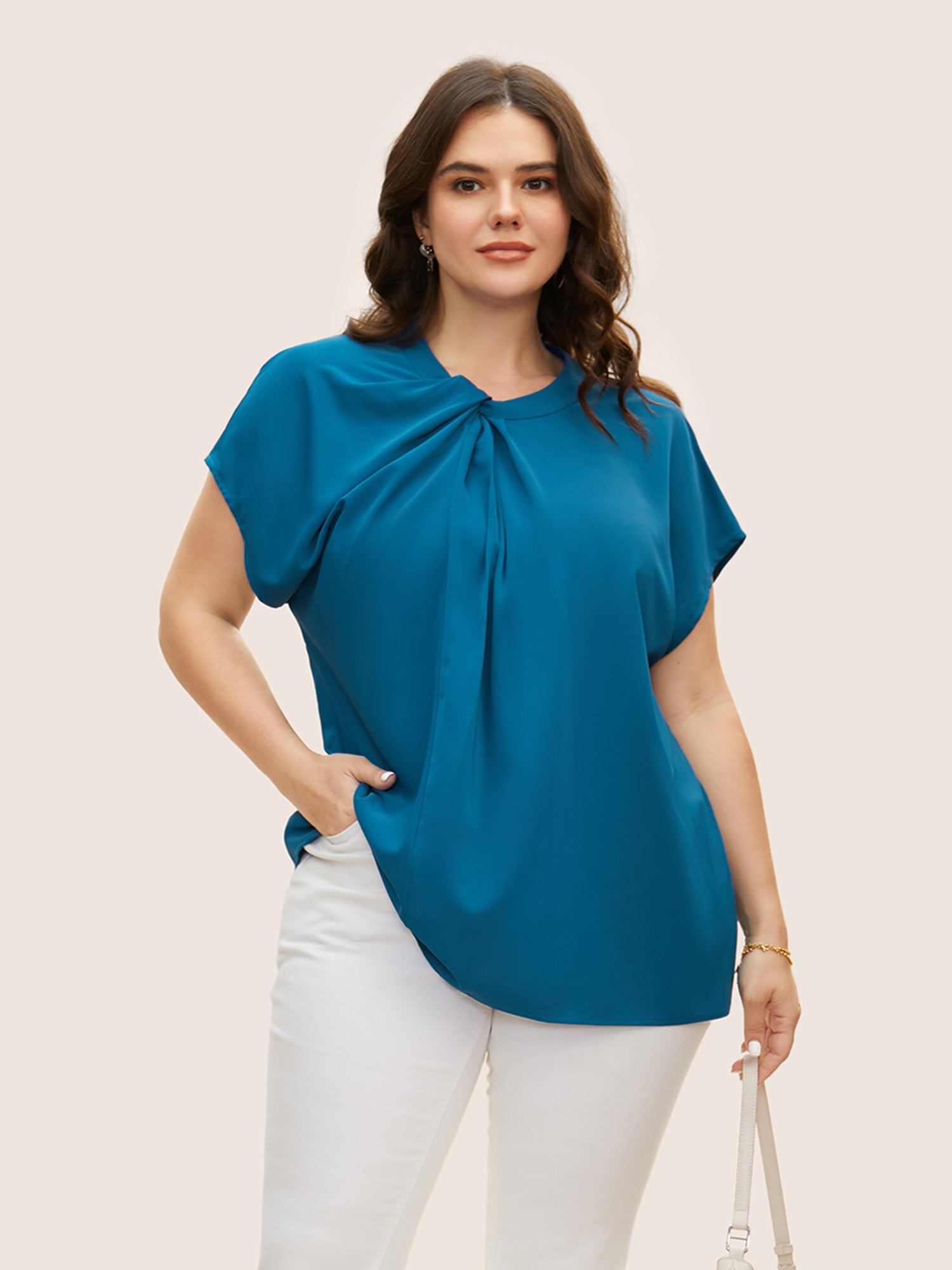 Twist Front Pleated Dolman Sleeve Blouse