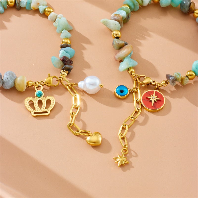 Colored Natural Stone Beaded Bracelet Turquoise Love Crown Epoxy Small Elephant Star Bracelet Autumn And Winter